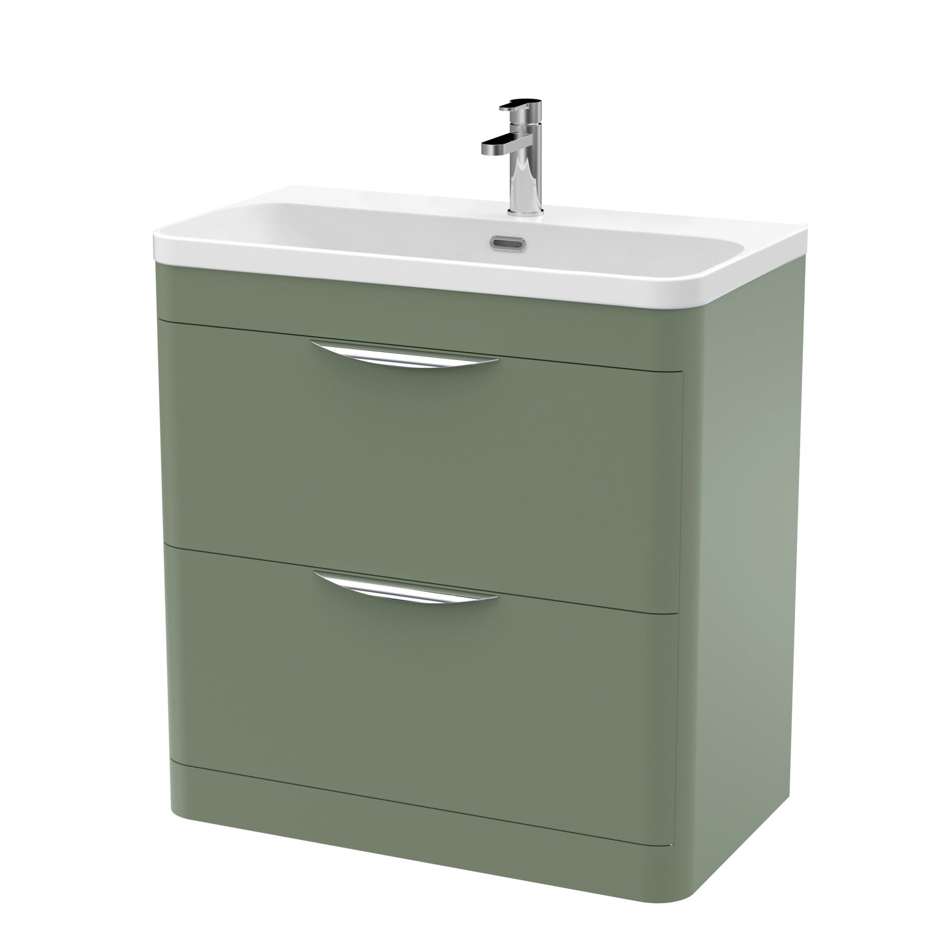 Nui Parade 800mm Floor Standing 2 Drawer Vanity & Thin Edge Ceramic Basin Contemporary Satin Green Ceramic,MFC Smooth Matt - JJ Building Materials