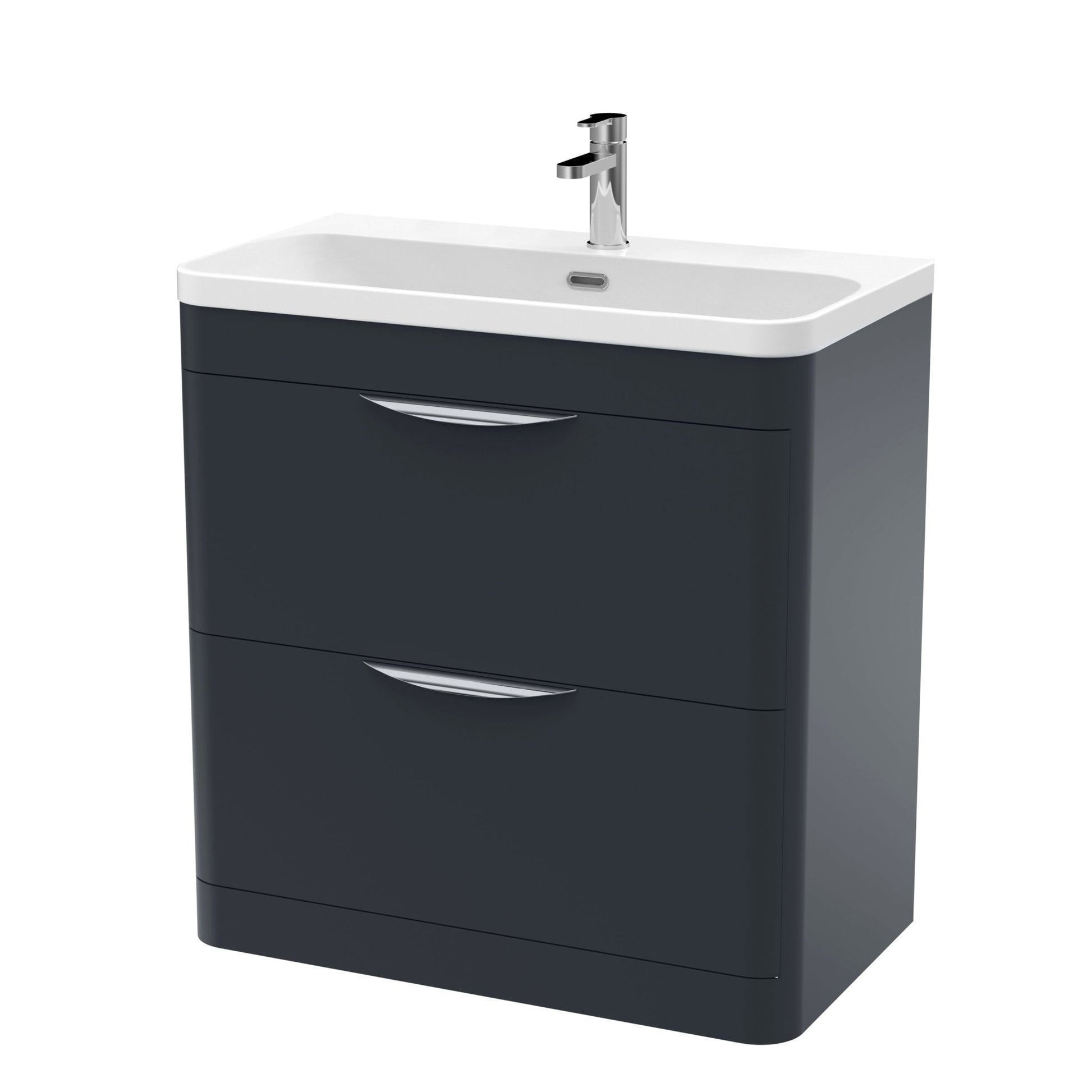 Nui Parade 800mm Floor Standing 2 Drawer Vanity & Thin Edge Ceramic Basin Contemporary Soft Black Ceramic,MFC Smooth Matt - JJ Building Materials