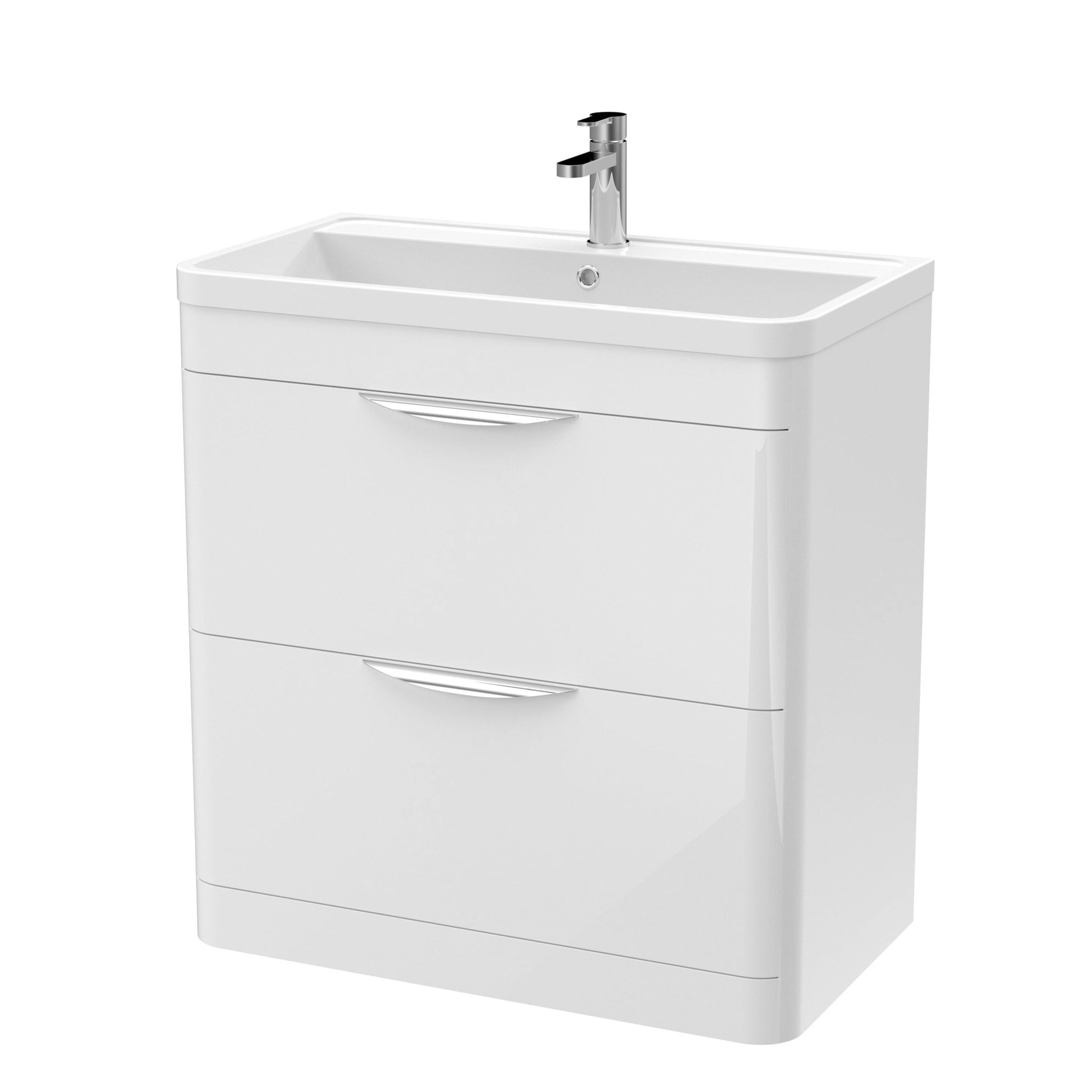 Nui Parade 800mm Floor Standing Vanity & Polymarble Basin Contemporary Gloss White MFC Smooth Matt,polymarble 840x800x450mm - JJ Building Materials