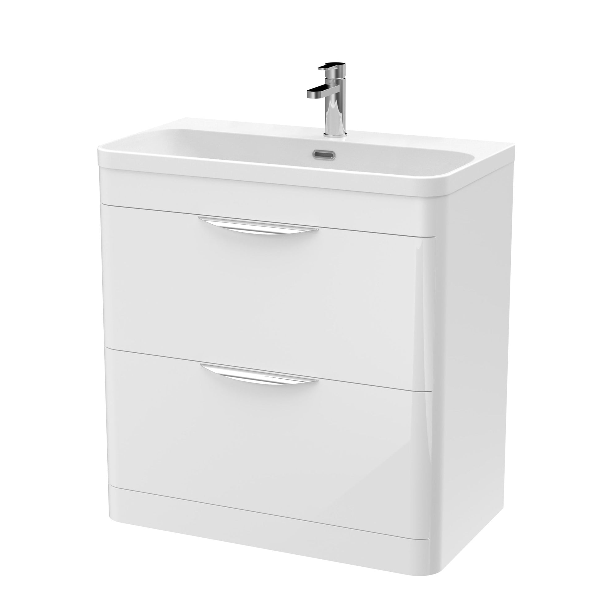 Nui Parade 800mm Floor Standing Vanity & Thin Edge Ceramic Basin Contemporary Gloss White Ceramic,MFC Smooth Matt - JJ Building Materials