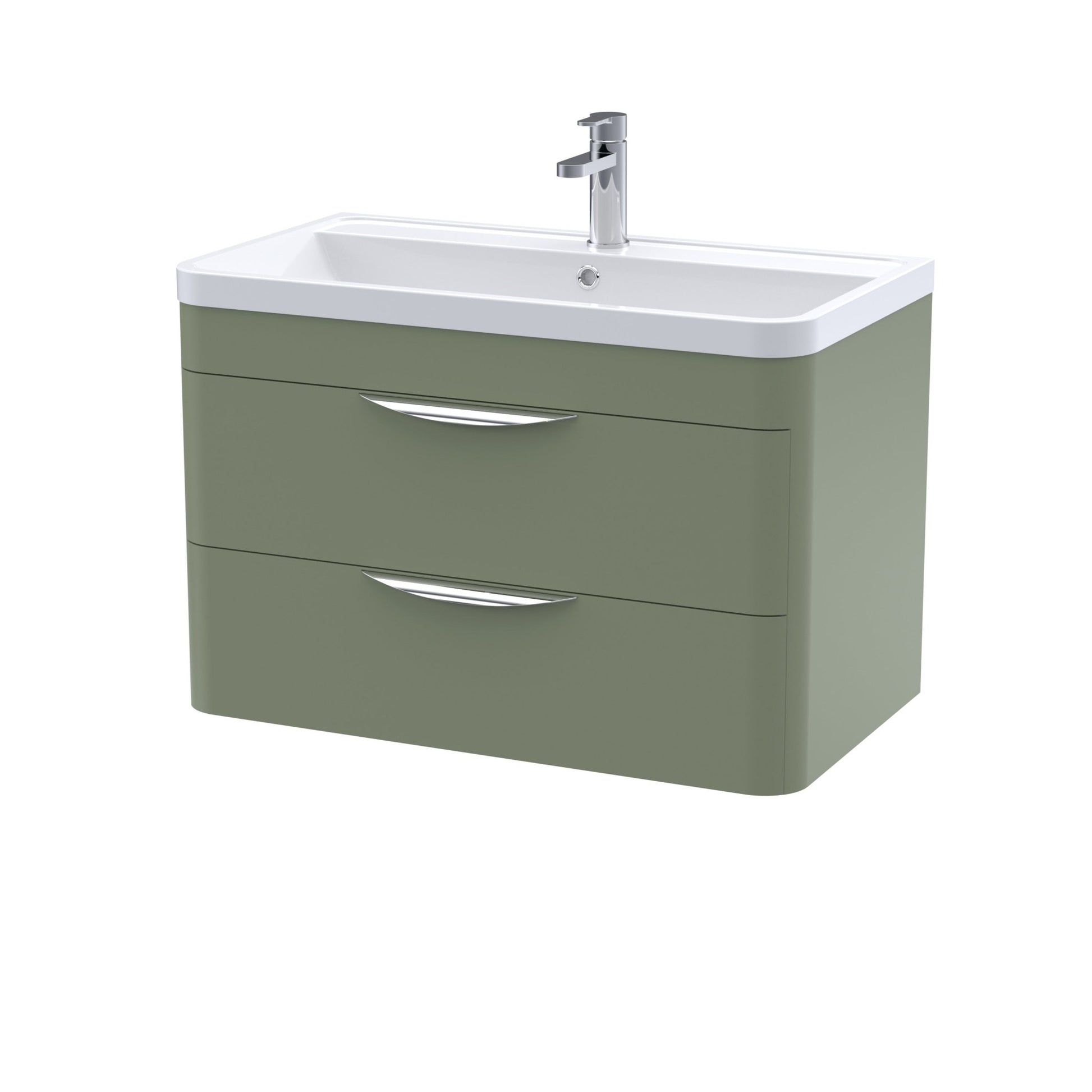 Nui Parade 800mm Wall Hung 2 Drawer Vanity & Ceramic Basin Contemporary Satin Green Ceramic,MFC Smooth Matt 540x810x450mm - JJ Building Materials