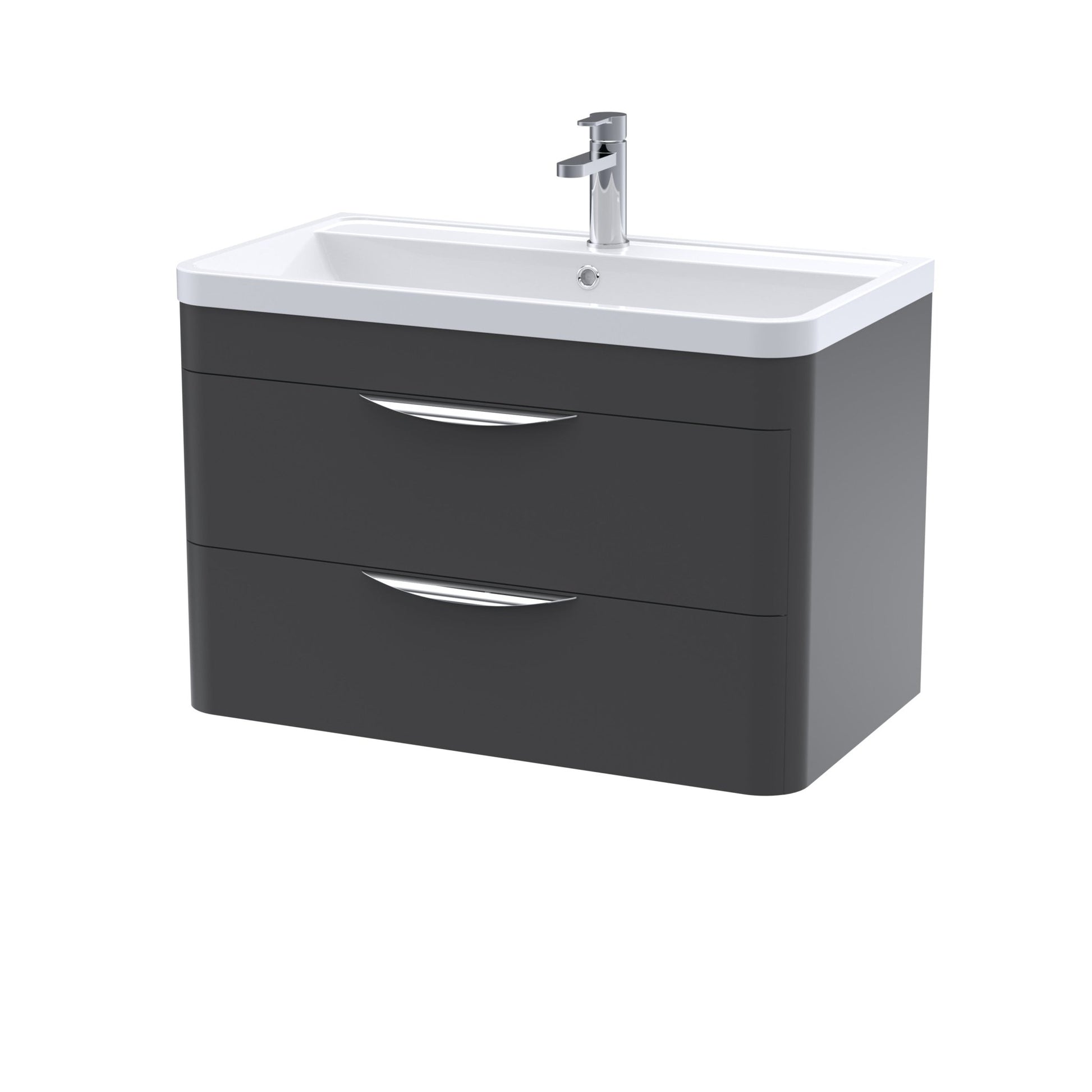 Nui Parade 800mm Wall Hung 2 Drawer Vanity & Ceramic Basin Contemporary Soft Black Ceramic,MFC Smooth Matt 540x810x450mm - JJ Building Materials