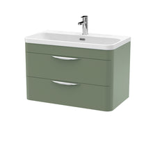 Nui Parade 800mm Wall Hung 2 Drawer Vanity & Thin Edge Ceramic Basin Contemporary Satin Green Ceramic,MFC Smooth Matt - JJ Building Materials