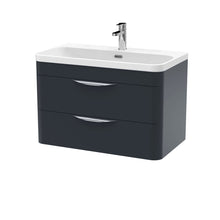 Nui Parade 800mm Wall Hung 2 Drawer Vanity & Thin Edge Ceramic Basin Contemporary Soft Black Ceramic,MFC Smooth Matt - JJ Building Materials