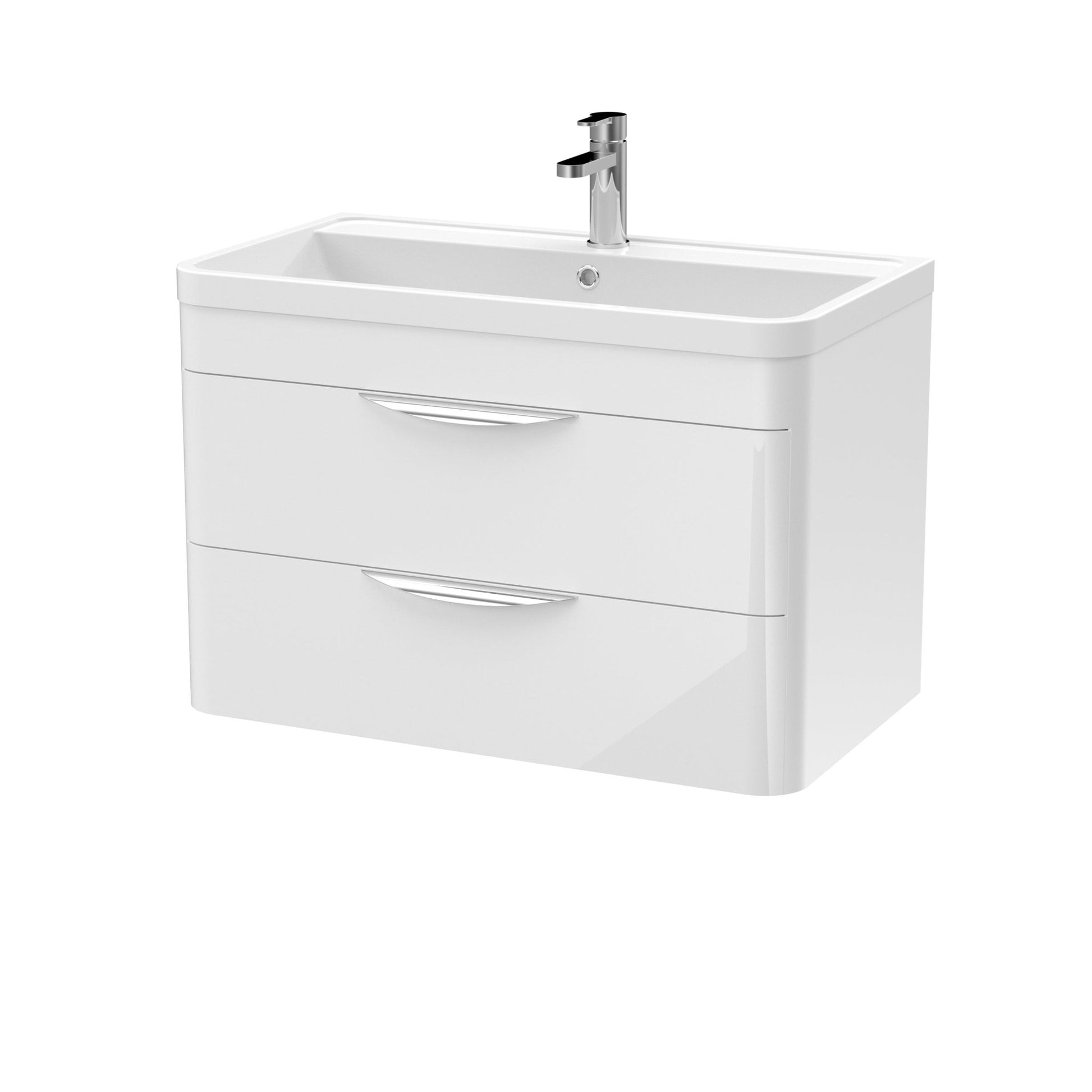 Nui Parade 800mm Wall Hung Vanity & Ceramic Basin Contemporary Gloss White Ceramic,MFC Smooth Matt 540x810x450mm - JJ Building Materials