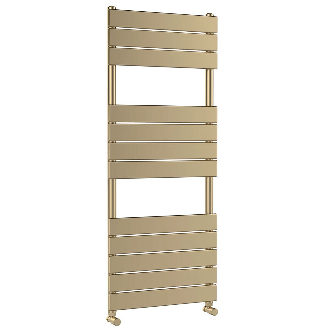 Nui Piazza Square Flat Towel Radiator 1213x500 Contemporary Brushed Brass Steel 1213x500x100mm - JJ Building Materials