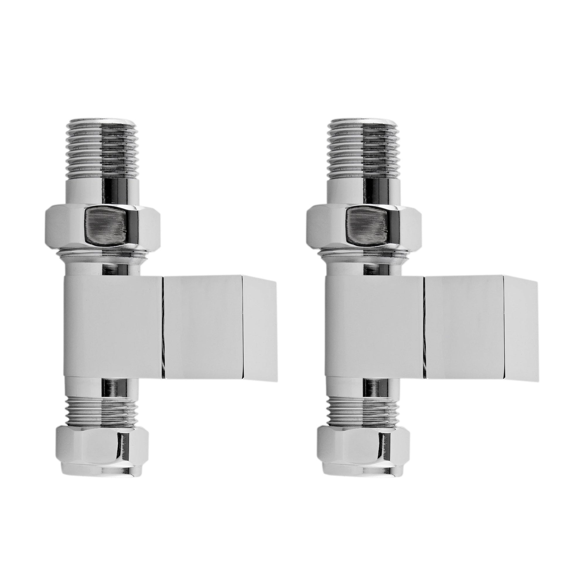 Nui Radiator Valves Straight Radiator Valve Pack (pairs) Contemporary Chrome Steel 95x65x65mm - JJ Building Materials