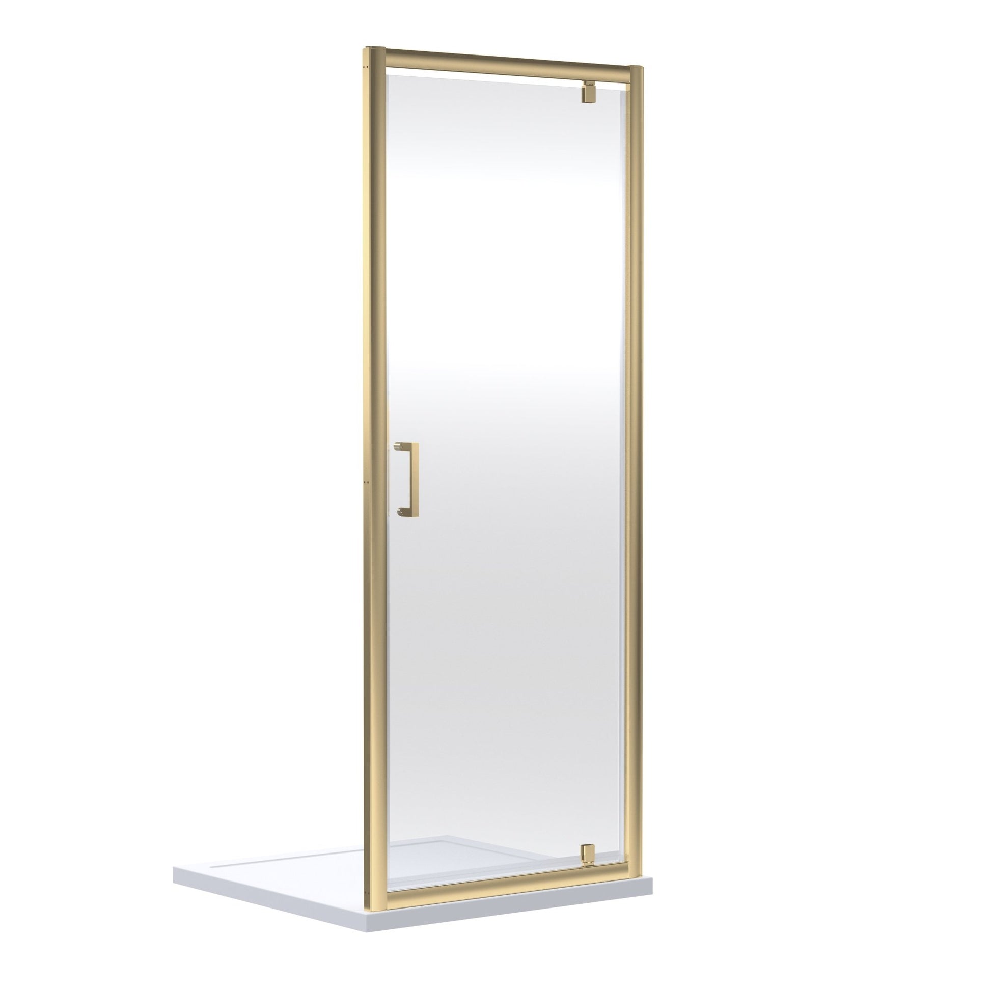 Nui Rene 1900 X 760mm Pivot Shower Door Contemporary Brushed Brass Aluminium 1900x755x44mm - JJ Building Materials