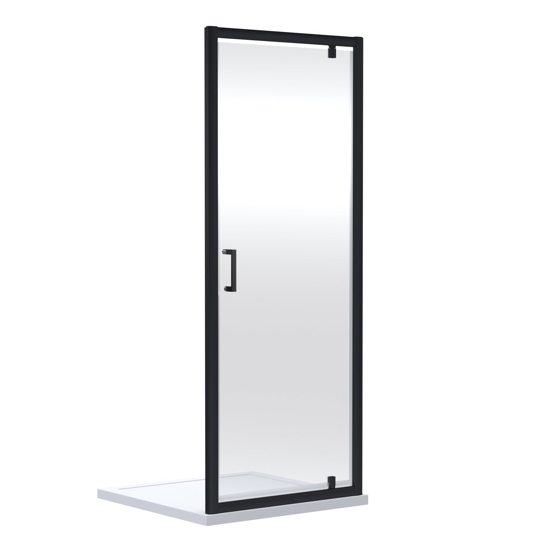 Nui Rene 1900 X 760mm Pivot Shower Door Contemporary Matt Black Aluminium 1900x755x44mm - JJ Building Materials