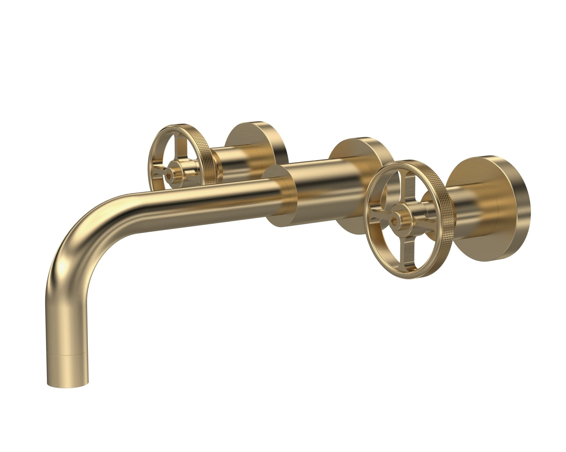 Nui Revolution Wall Mounted Basin Mixer Contemporary Brushed Brass Brass 113x255x220mm - JJ Building Materials