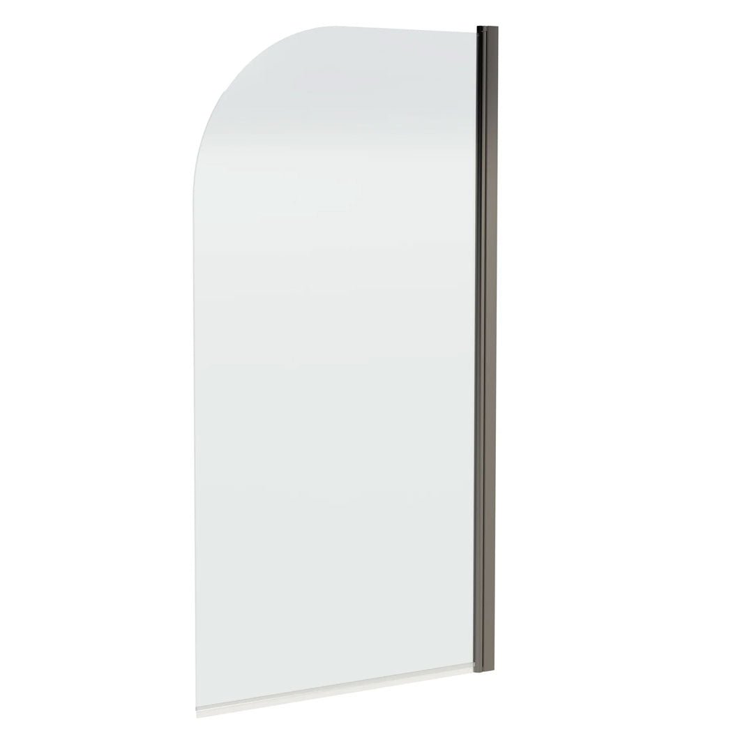 Nui Round Bath Screen - 6mm Contemporary Brushed Pewter Aluminium 1430x790x24mm - JJ Building Materials