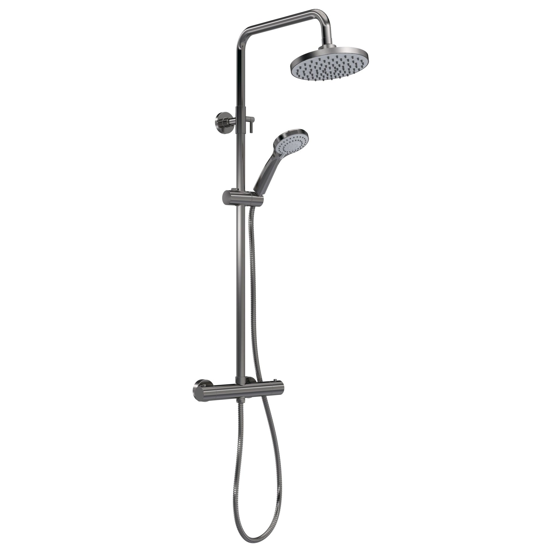 Nui Round Thermostatic Bar Valve & Shower Kit Contemporary Brushed Pewter Brass ABS 1245x267x429mm - JJ Building Materials