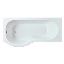 Nui Shower Baths 1600mm Left Hand P - shaped Bath Contemporary White Acrylic 410x850x410mm - JJ Building Materials
