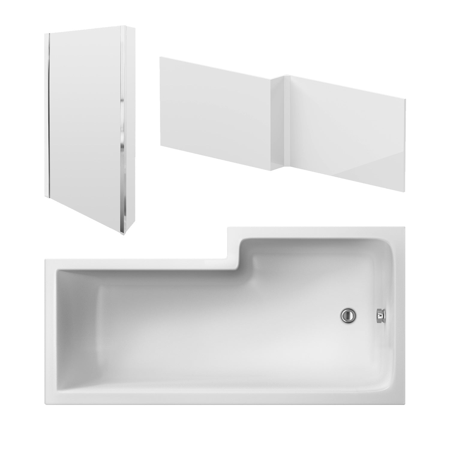 Nui Shower Baths 1600mm Left Hand Square Shower Bath Set Contemporary White Acrylic - JJ Building Materials