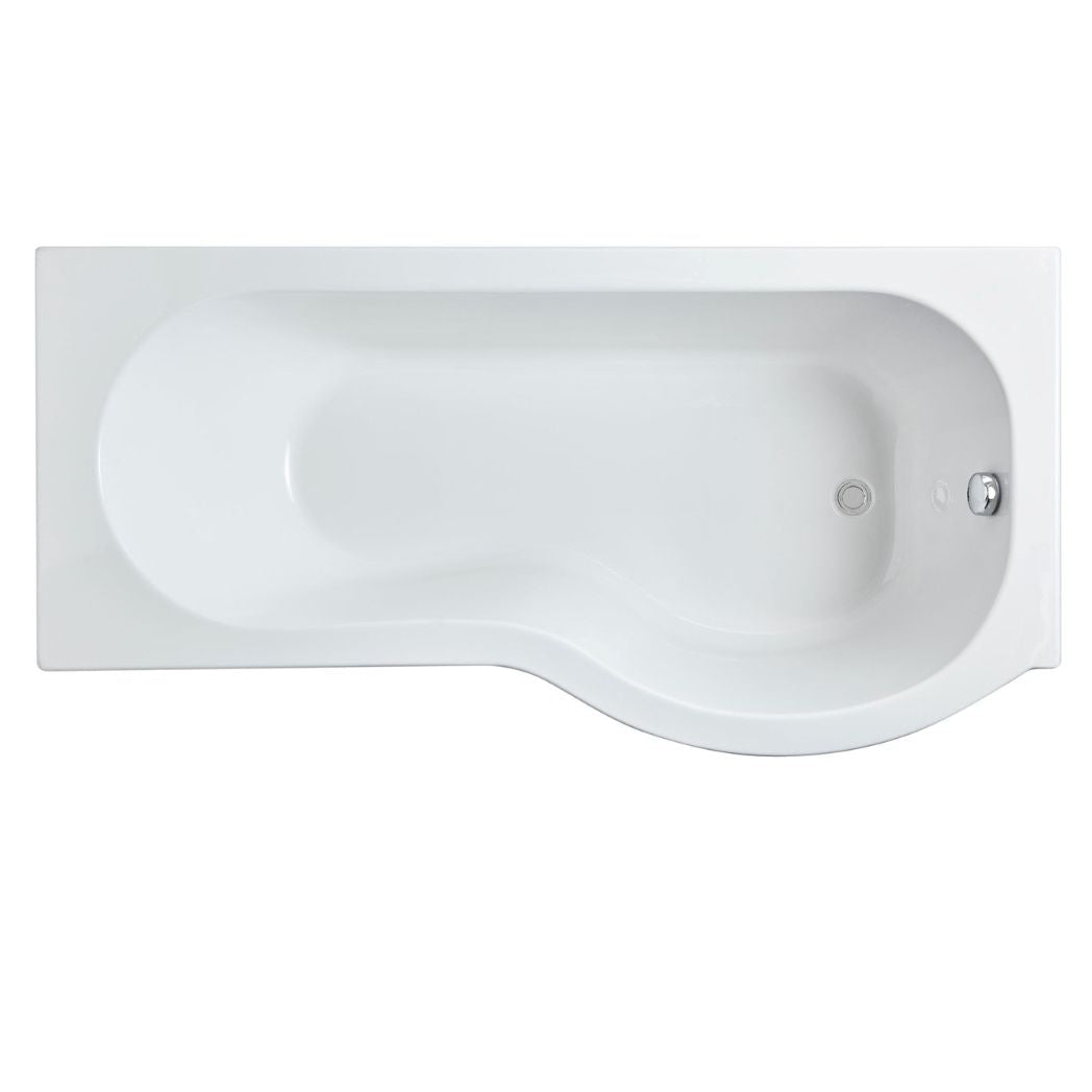 Nui Shower Baths 1600mm Right Hand P - shaped Bath Contemporary White Acrylic 410x850x410mm - JJ Building Materials