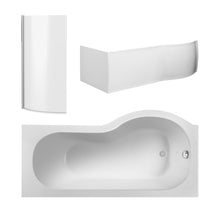 Nui Shower Baths 1700mm Left Hand P - shaped Bath Set Contemporary White Acrylic,aluminium - JJ Building Materials