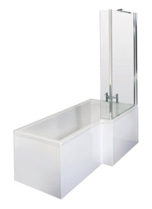 Nui Shower Baths 1700mm Right Hand Square Shower Bath Set Contemporary White Acrylic,aluminium - JJ Building Materials