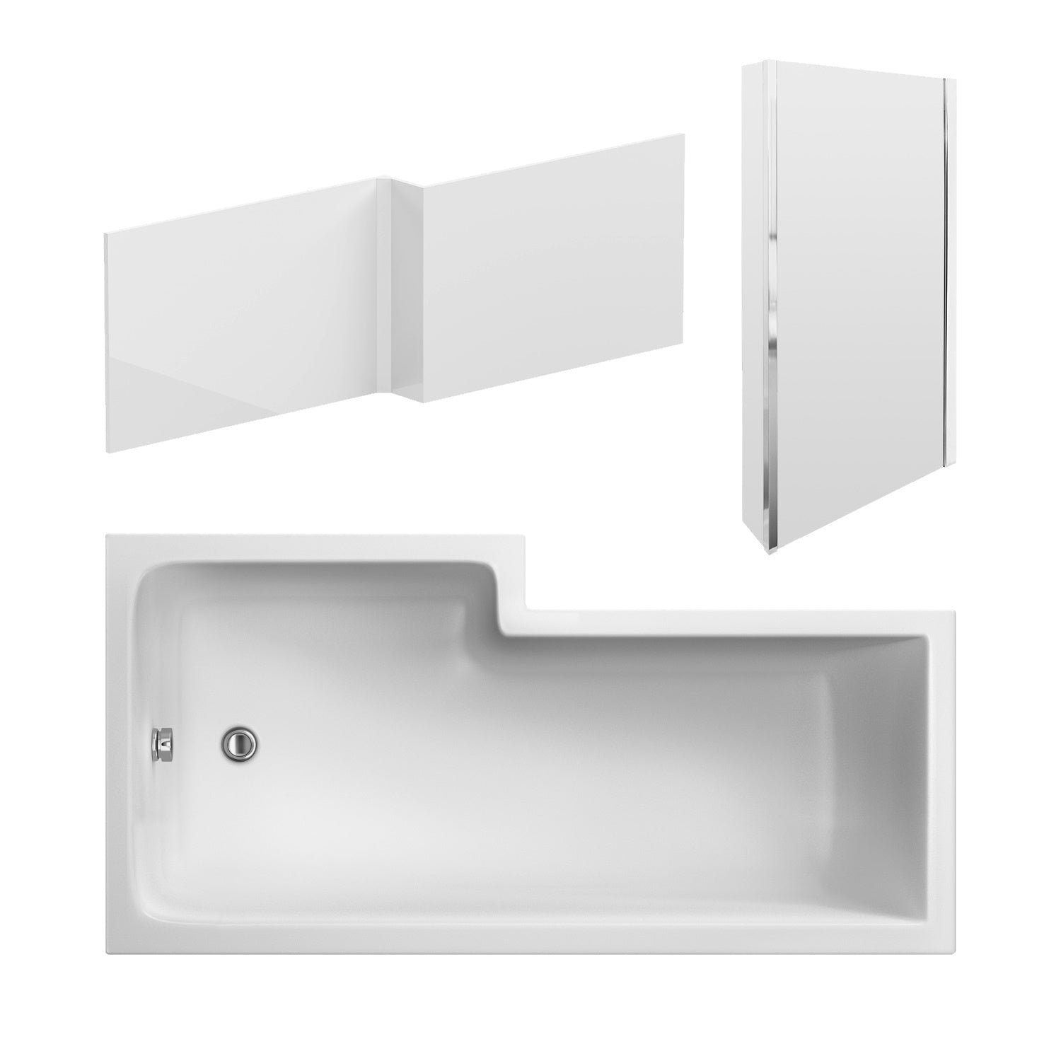Nui Shower Baths 1800mm Right Hand Square Shower Bath Set Contemporary White Acrylic - JJ Building Materials