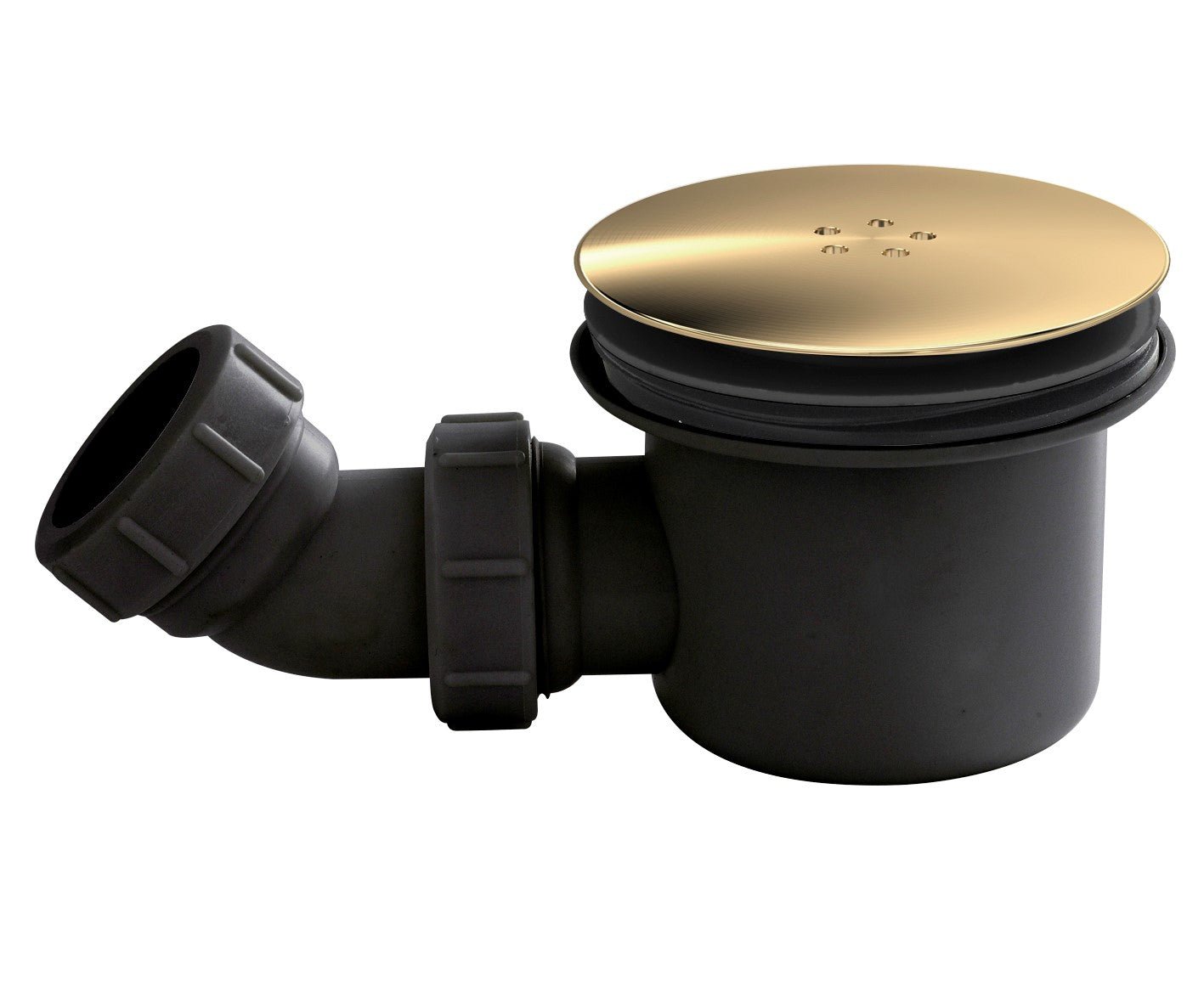 Nui Shower Tray Wastes Black & Brass Fast Flow Shower Waste Contemporary Brushed Brass Polypropylene 99x116x116mm - JJ Building Materials