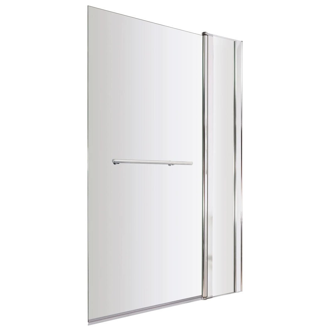 Nui Square Bath Screen With Fixed Panel & Rail Contemporary Chrome Aluminium 1433x998x24mm - JJ Building Materials