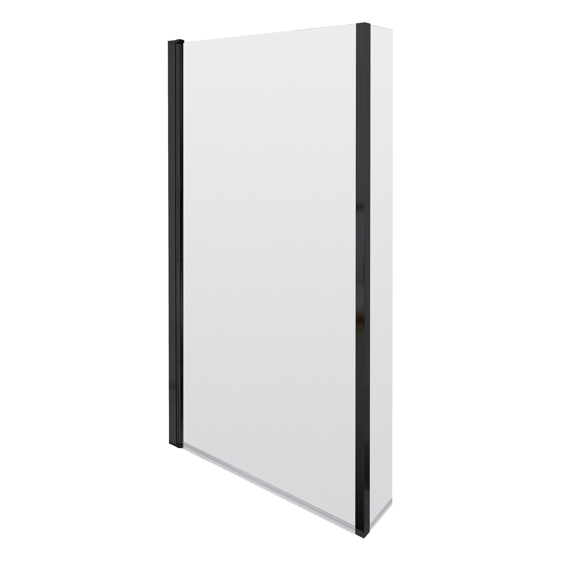 Nui Square Bath Screen With Fixed Return Contemporary Matt Black Aluminium 1430x795x150mm - JJ Building Materials