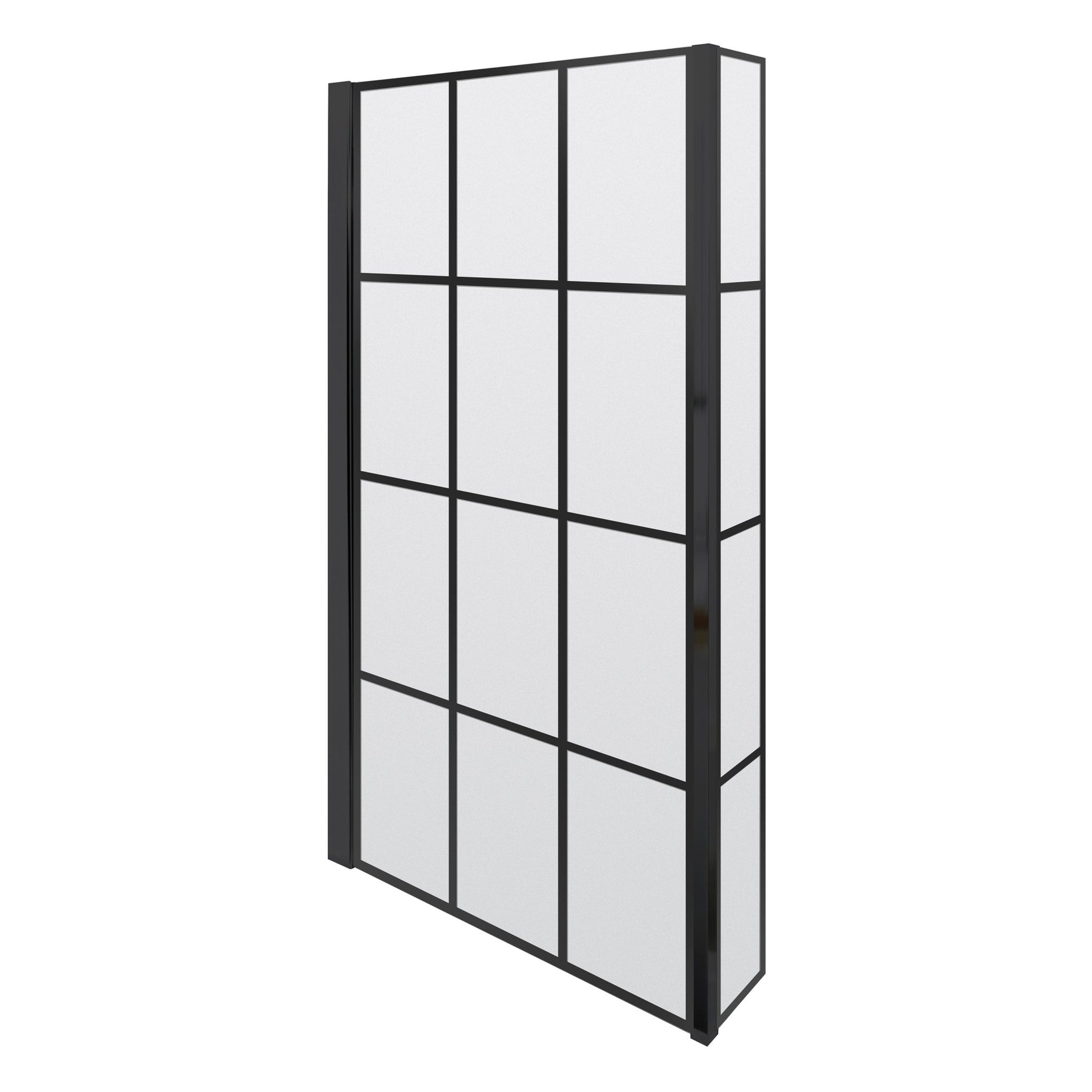 Nui Square Black Framed Bath Screen With Fixed Return Contemporary Matt Black Aluminium 1430x795x150mm - JJ Building Materials