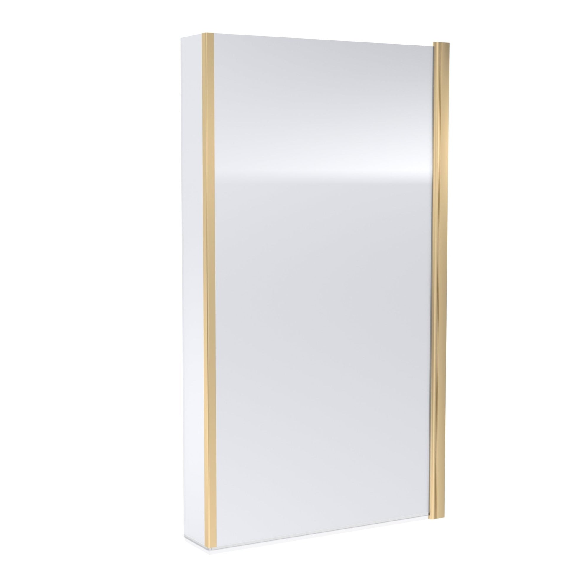 Nui Square Fixed Bath Screen With Fixed Return - 6mm Contemporary Brushed Brass Aluminium 1430x795x150mm - JJ Building Materials