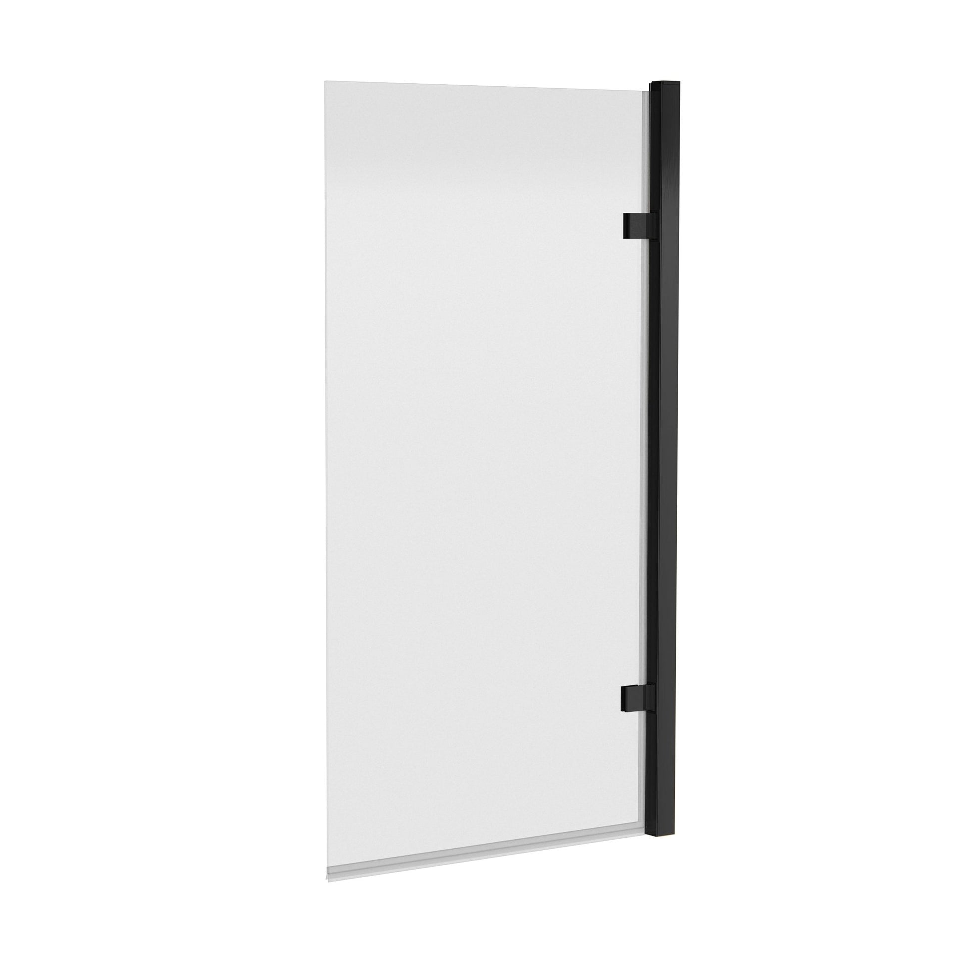 Nui Square Hinged Bath Screen - 8mm Contemporary Matt Black Aluminium 1520x830x24mm - JJ Building Materials