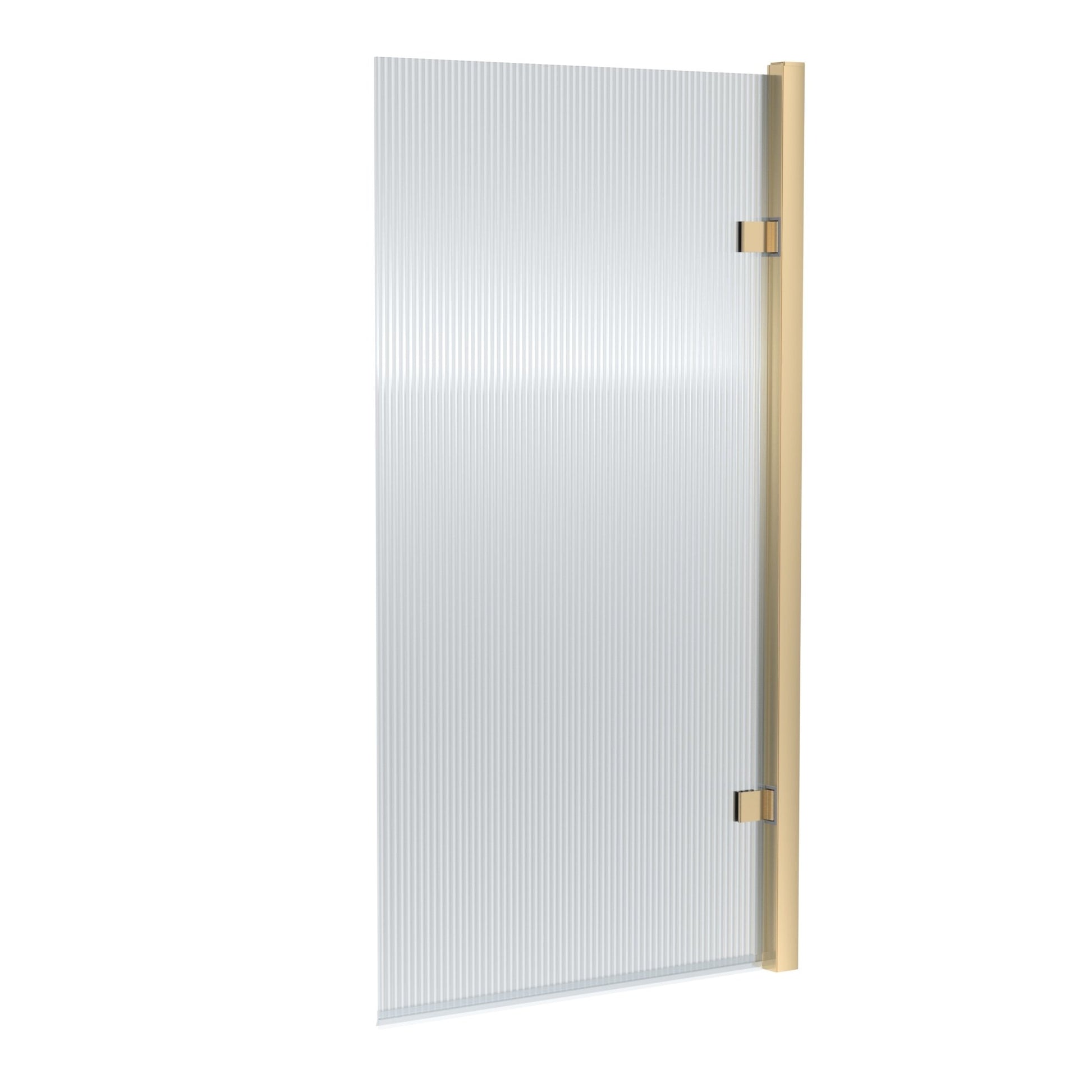 Nui Square Hinged Fluted Bath Screen - 8mm Contemporary Brushed Brass Aluminium 1520x830x24mm - JJ Building Materials