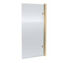 Nui Square Hinged Fluted Bath Screen - 8mm Contemporary Brushed Brass Aluminium 1520x830x24mm - JJ Building Materials