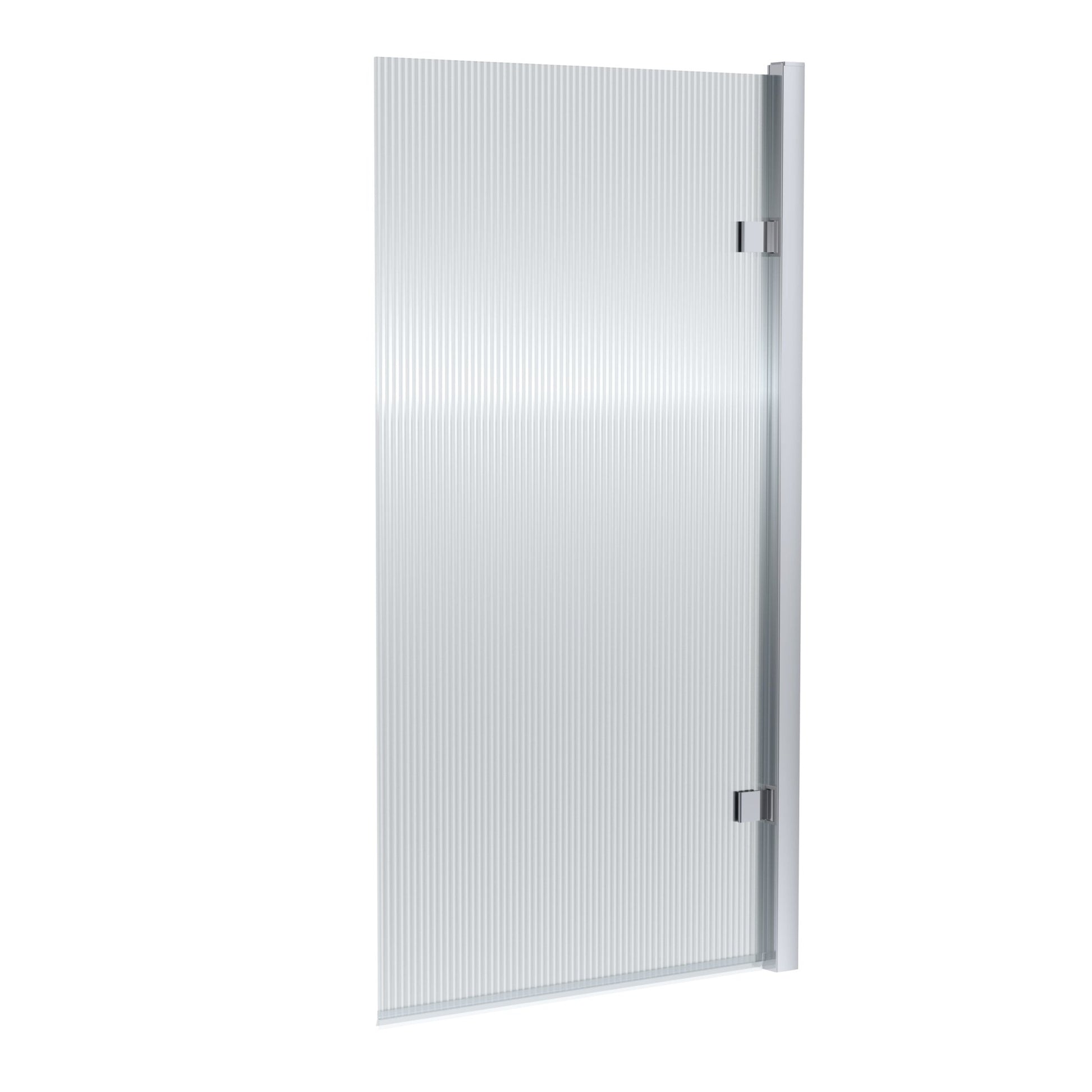 Nui Square Hinged Fluted Bath Screen - 8mm Contemporary Chrome Aluminium 1520x830x24mm - JJ Building Materials
