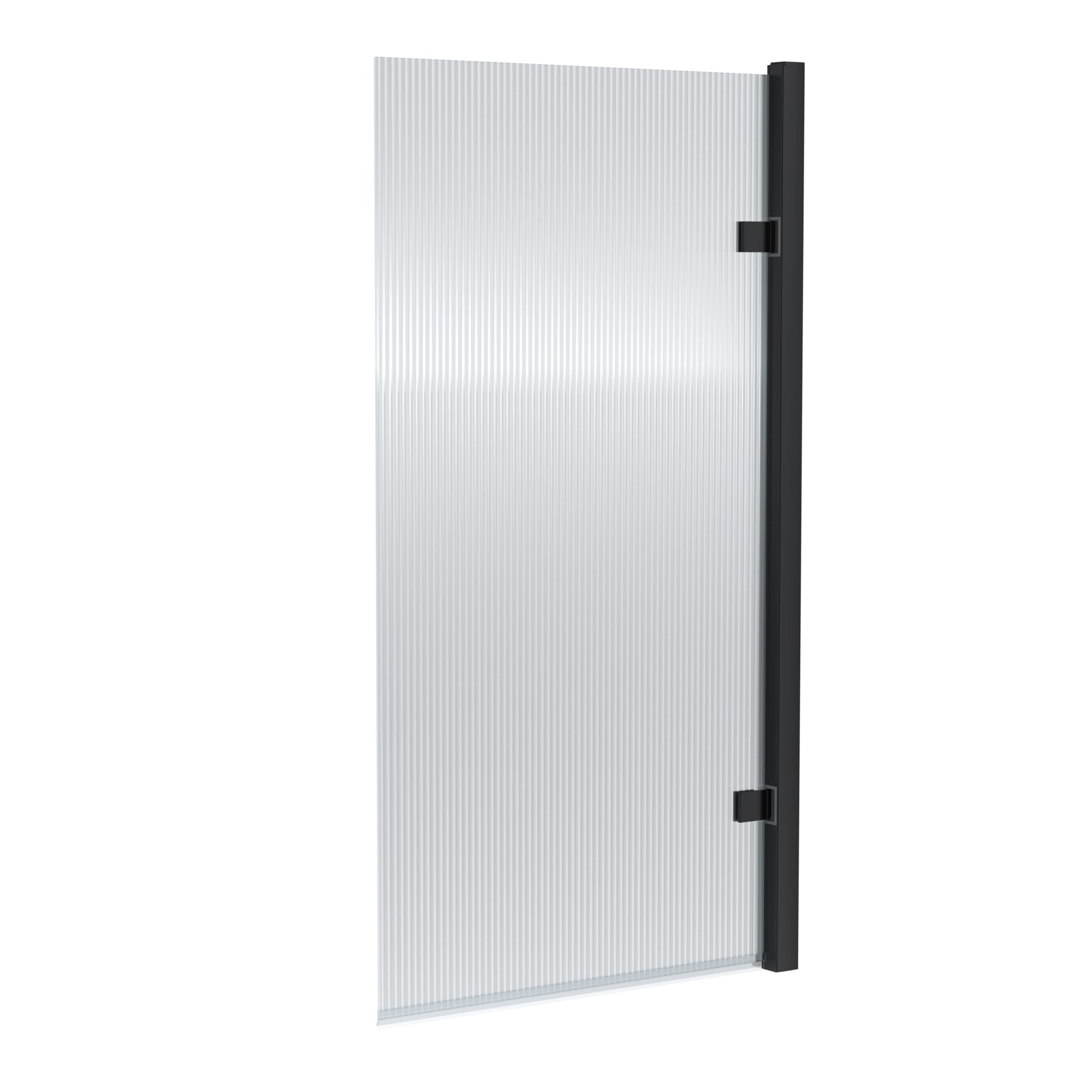 Nui Square Hinged Fluted Bath Screen - 8mm Contemporary Matt Black Aluminium 1520x830x24mm - JJ Building Materials