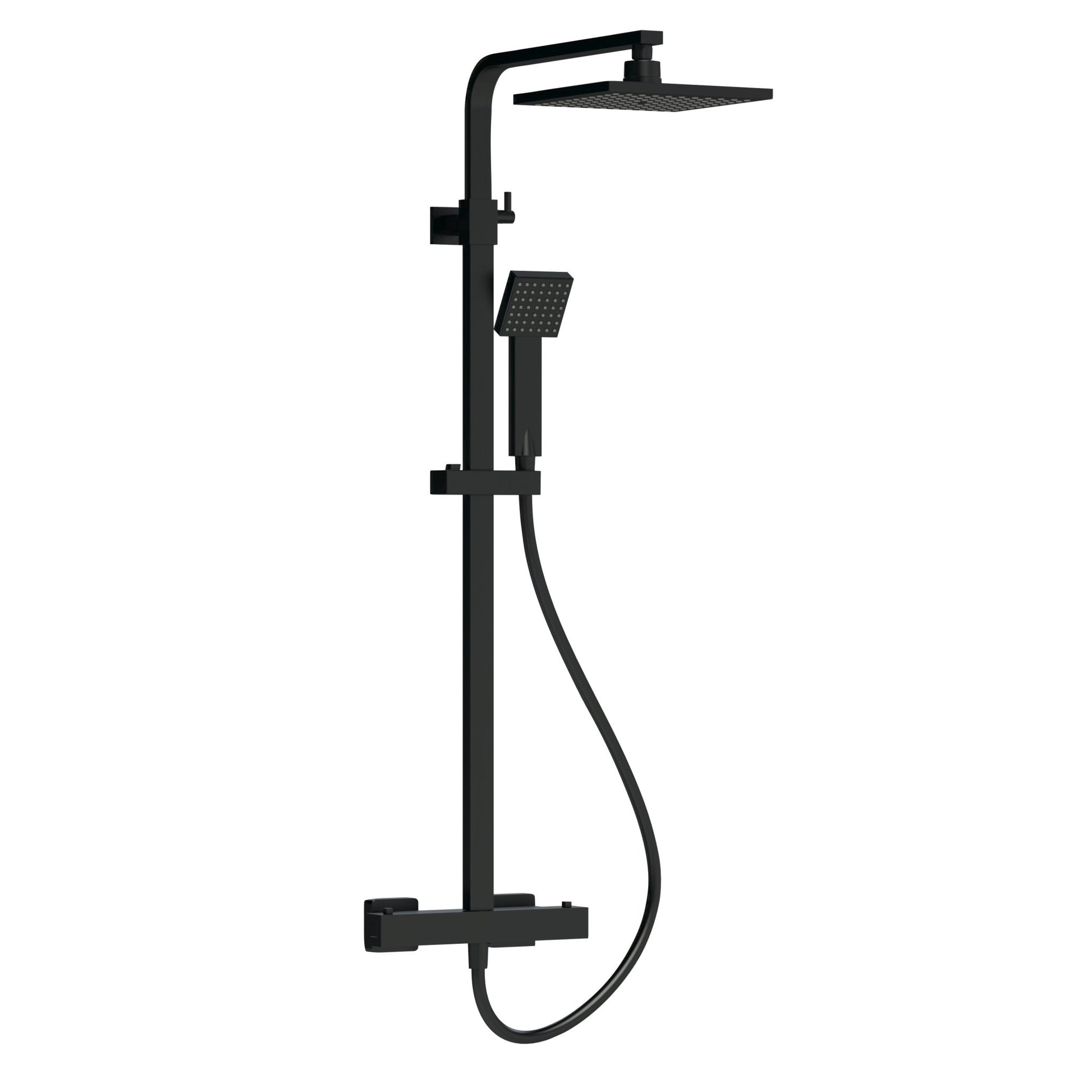 Nui Square Thermostatic Bar Valve & Shower Kit Contemporary Matt Black Brass ABS 1200x200x465mm - JJ Building Materials