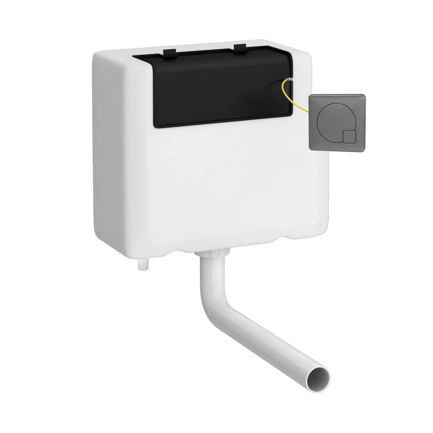 Nui Universal Access Cistern & Black Square Flush Plate Contemporary Brushed Pewter Polyethylene 296x230x142mm - JJ Building Materials