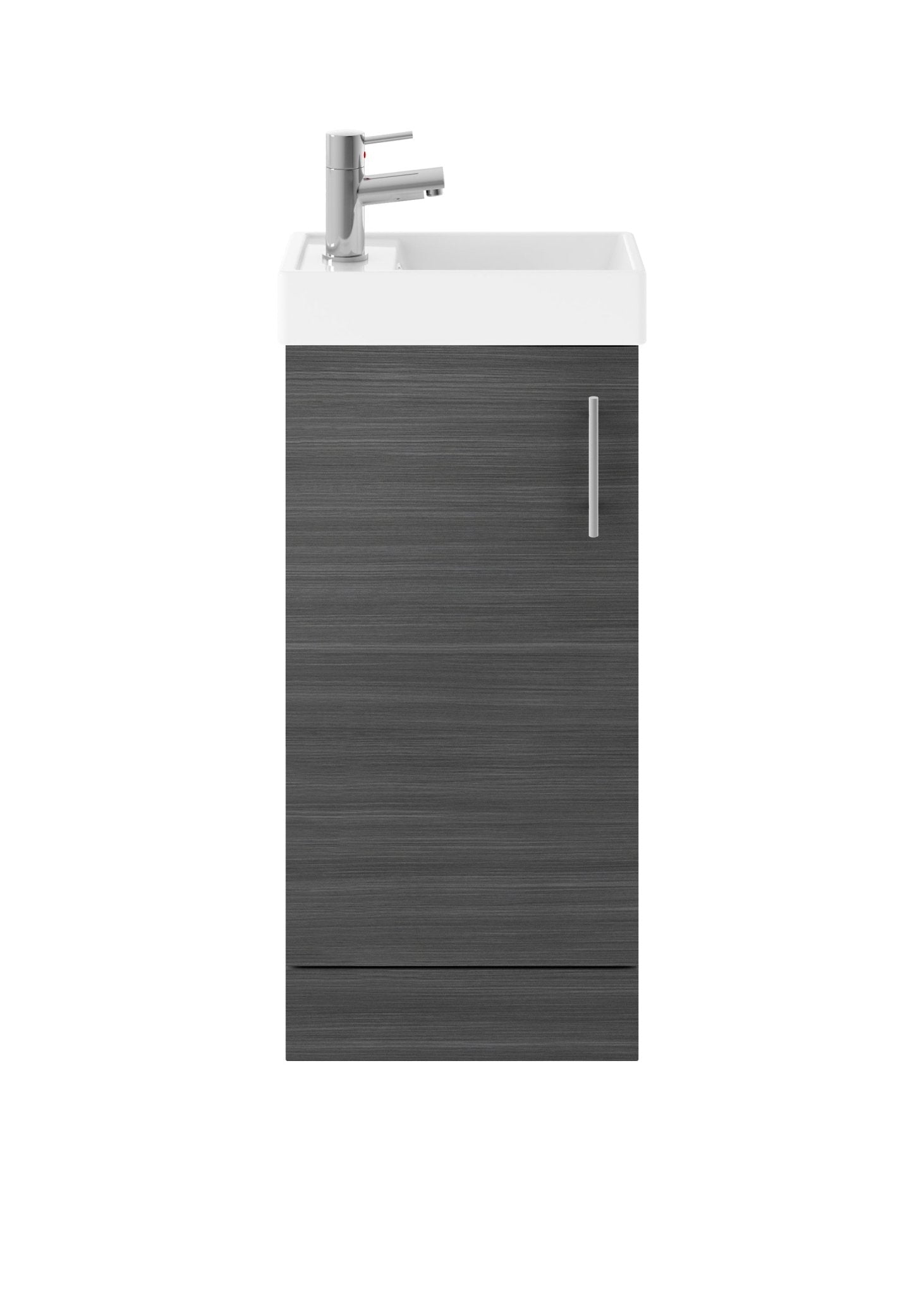 Nui Vault 400mm Floor Standing Vanity & Basin Contemporary Anthracite Woodgrain MFC Textured Matt 861x405x222mm - JJ Building Materials