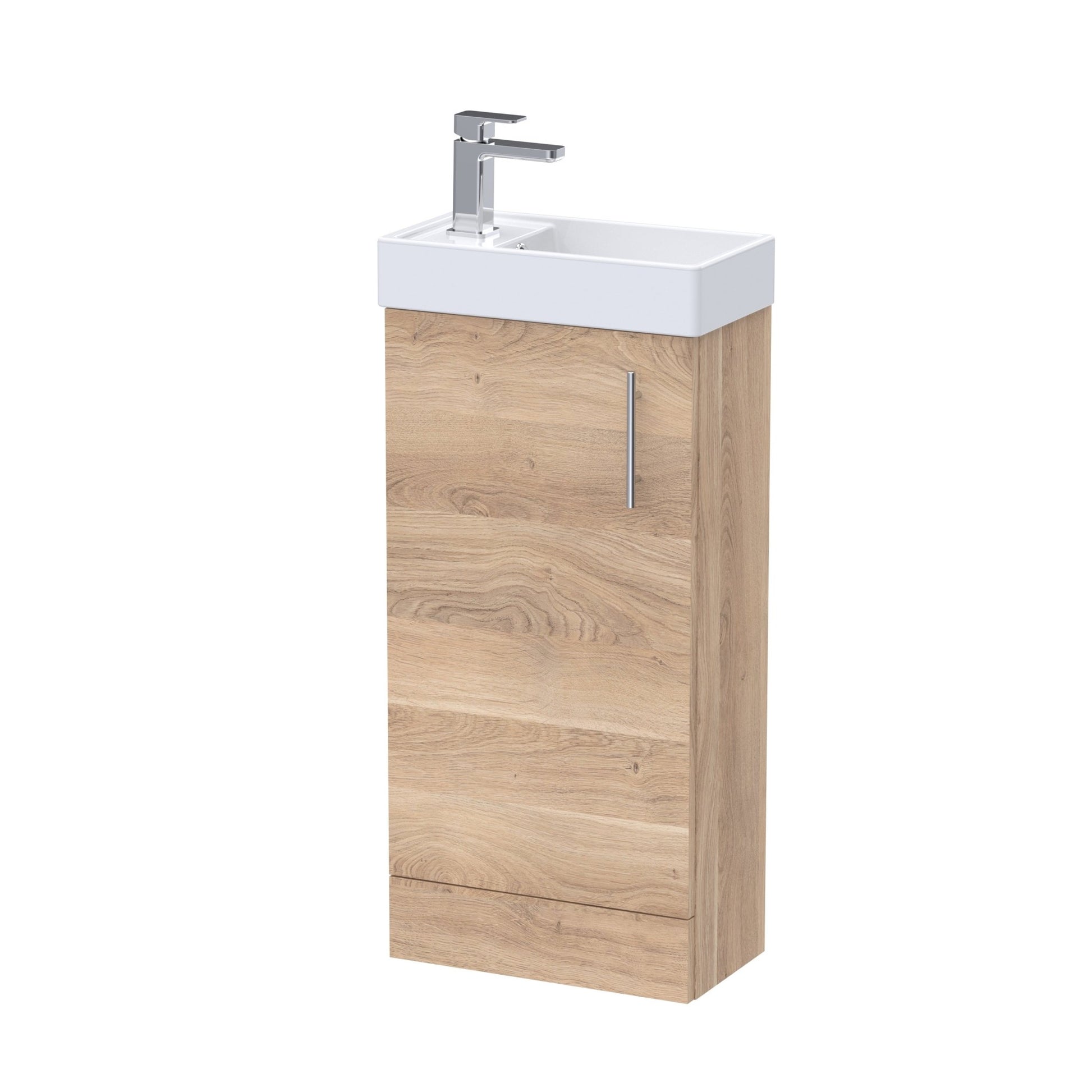 Nui Vault 400mm Floor Standing Vanity & Basin Contemporary Bleached Oak MFC Textured Woodgrain 781x400x222mm - JJ Building Materials