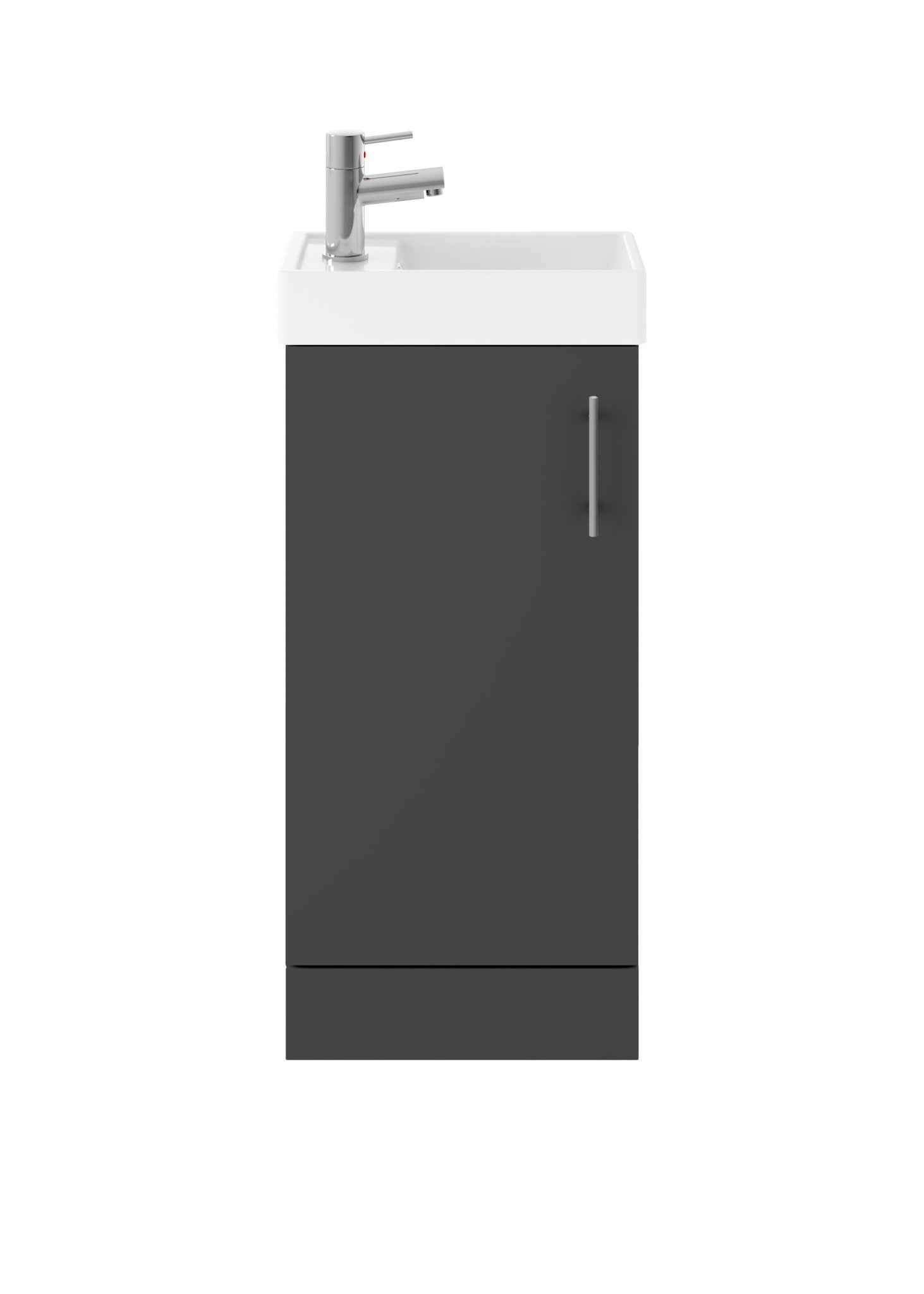 Nui Vault 400mm Floor Standing Vanity & Basin Contemporary Gloss Grey MFC Gloss 861x405x222mm - JJ Building Materials