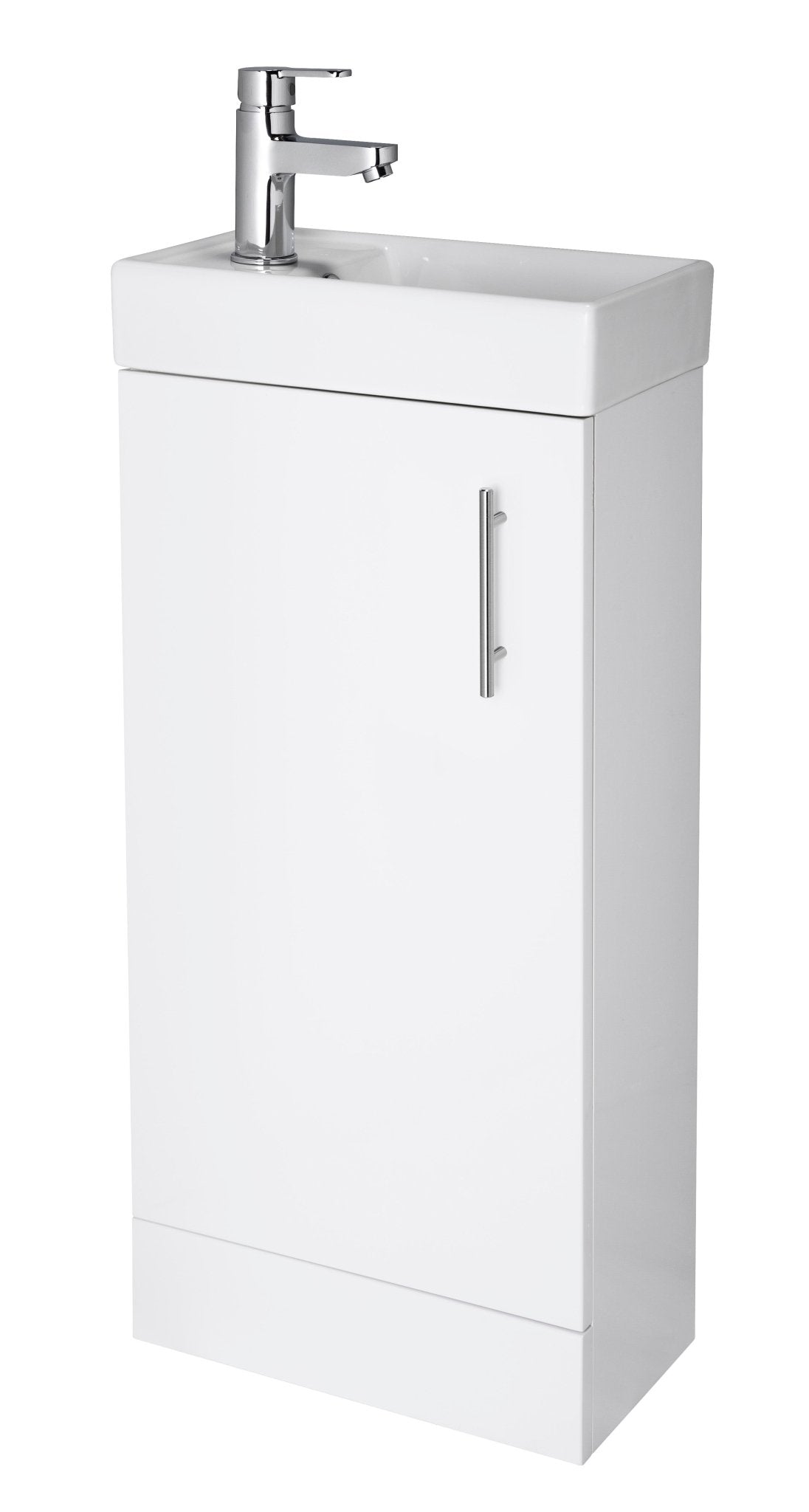 Nui Vault 400mm Floor Standing Vanity & Basin Contemporary Gloss White MFC Painted Gloss 781x400x222mm - JJ Building Materials