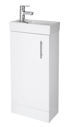 Nui Vault 400mm Floor Standing Vanity & Basin Contemporary Gloss White MFC Painted Gloss 781x400x222mm - JJ Building Materials