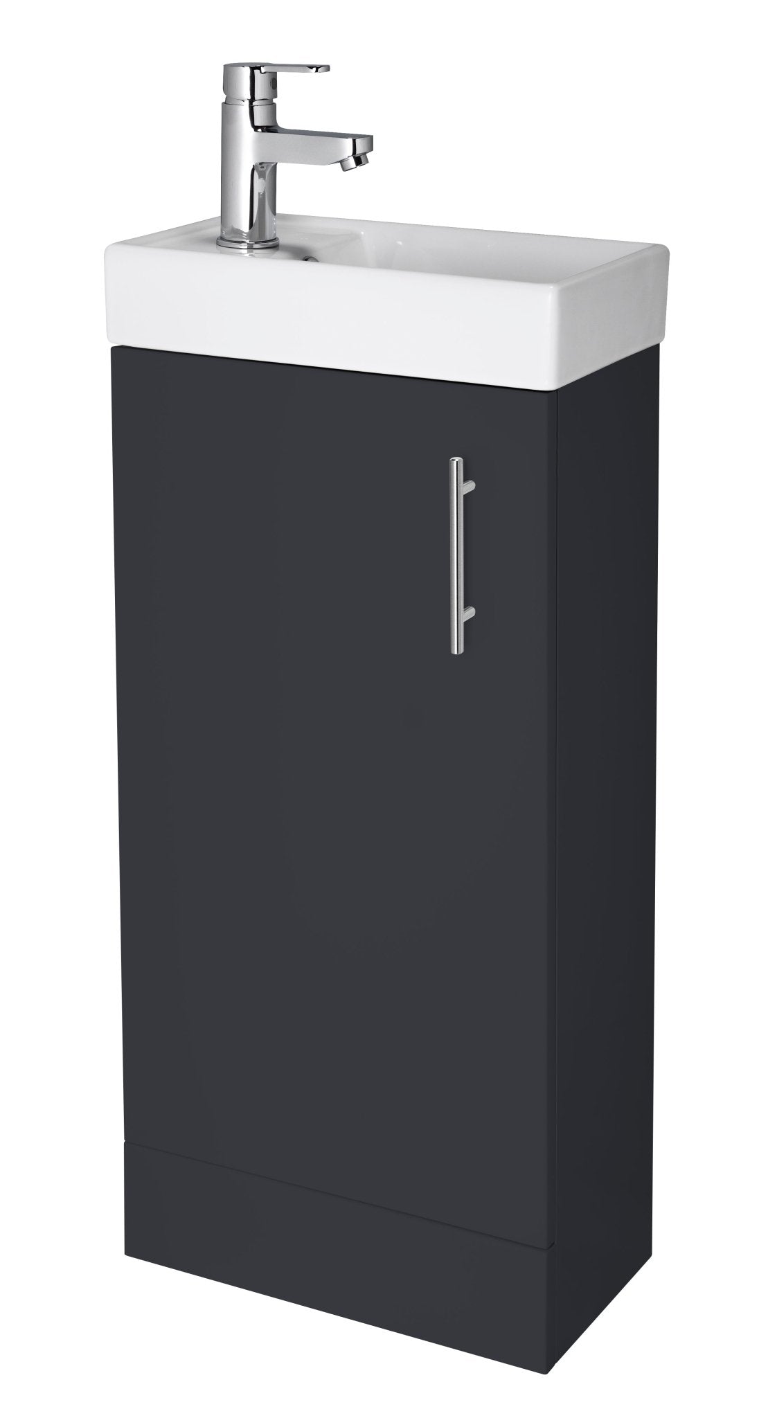Nui Vault 400mm Floor Standing Vanity & Basin Contemporary Soft Black MFC Painted Matt 781x400x222mm - JJ Building Materials
