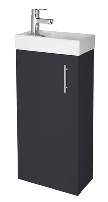 Nui Vault 400mm Floor Standing Vanity & Basin Contemporary Soft Black MFC Painted Matt 781x400x222mm - JJ Building Materials