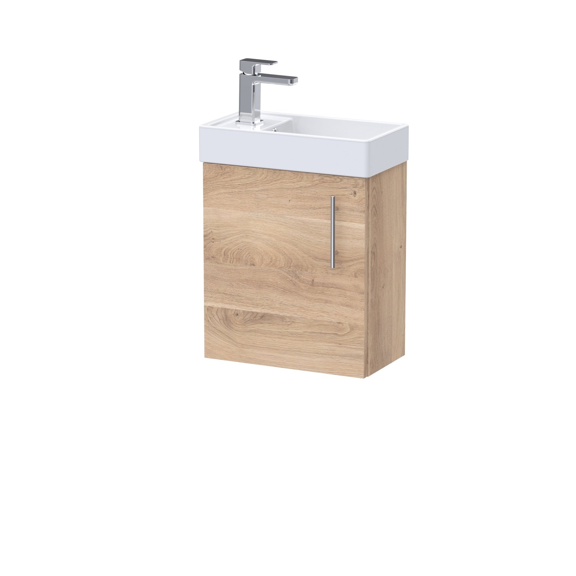 Nui Vault 400mm Wall Hung Vanity & Basin Contemporary Bleached Oak MFC Textured Woodgrain 440x400x222mm - JJ Building Materials