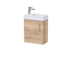 Nui Vault 400mm Wall Hung Vanity & Basin Contemporary Bleached Oak MFC Textured Woodgrain 440x400x222mm - JJ Building Materials