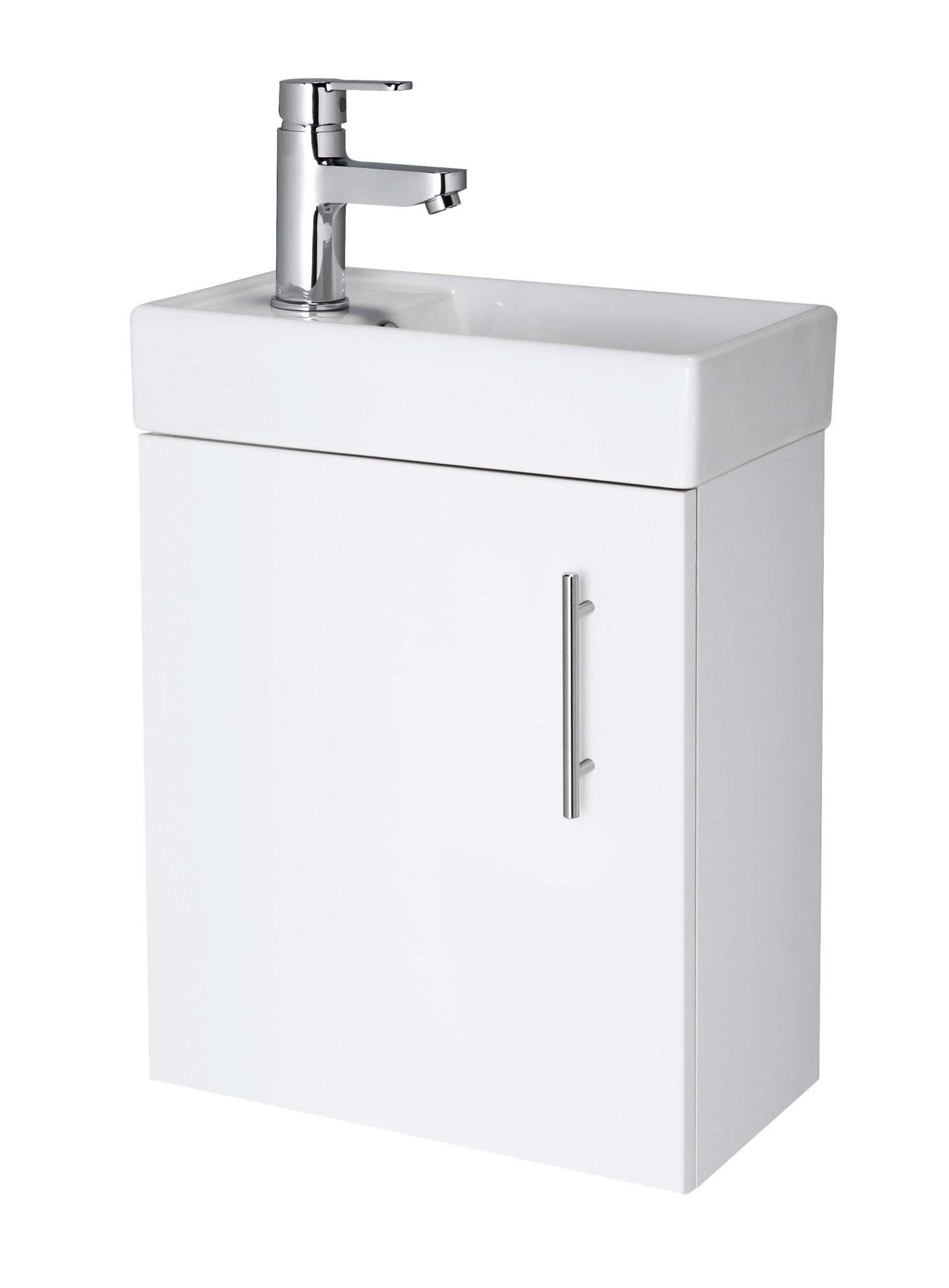 Nui Vault 400mm Wall Hung Vanity & Basin Contemporary Gloss White MFC Painted Gloss 438x400x222mm - JJ Building Materials