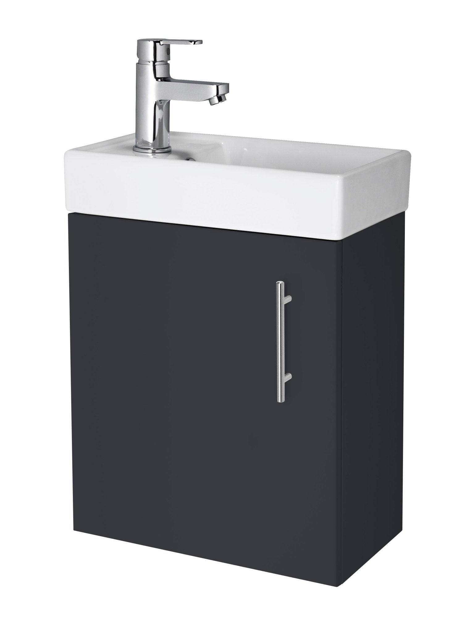 Nui Vault 400mm Wall Hung Vanity & Basin Contemporary Soft Black MFC Painted Matt 440x400x222mm - JJ Building Materials