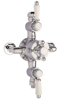 Nui Victorian Triple Thermostatic Shower Valve Traditional Chrome Brass 333x179x134mm - JJ Building Materials
