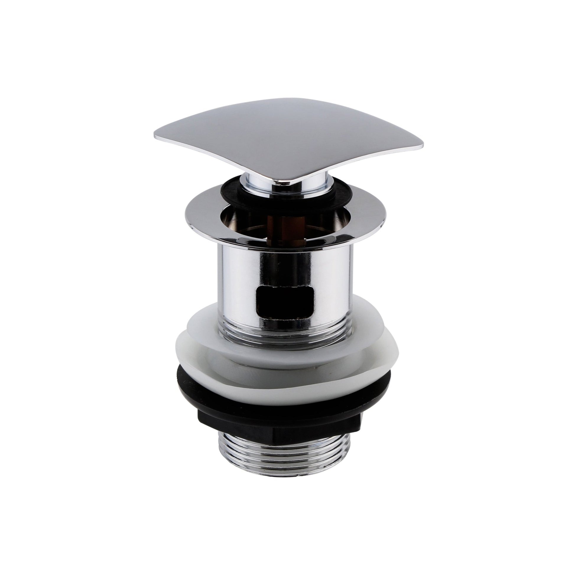 Nui Wastes Push Button Basin Waste Contemporary Chrome Brass 100x65x65mm - JJ Building Materials