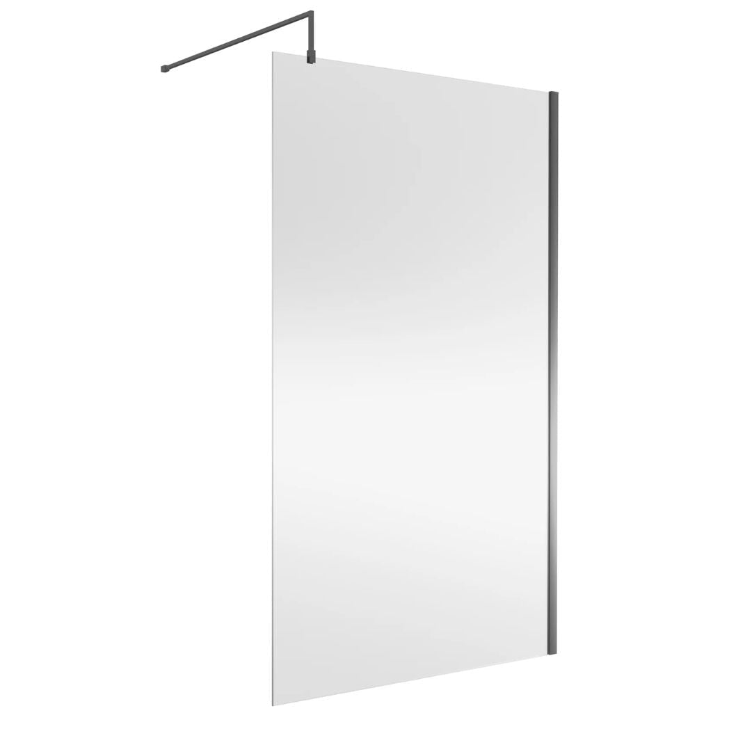 Nui Wetroom Screen 1200x1850x8mm - Brushed Pewter Contemporary Aluminium 1850x1198x14mm - JJ Building Materials