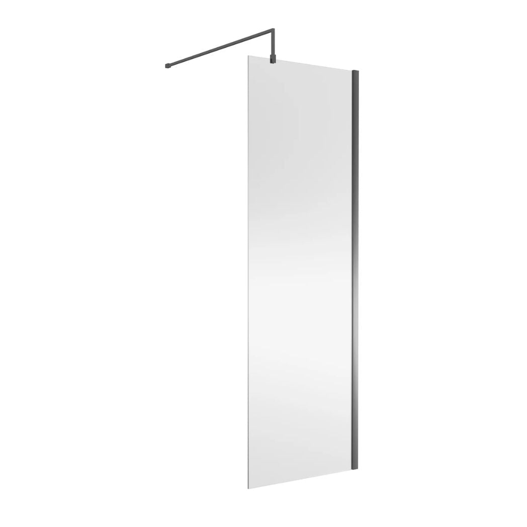 Nui Wetroom Screen 700x1850x8mm - Brushed Pewter Contemporary Aluminium 1850x698x14mm - JJ Building Materials