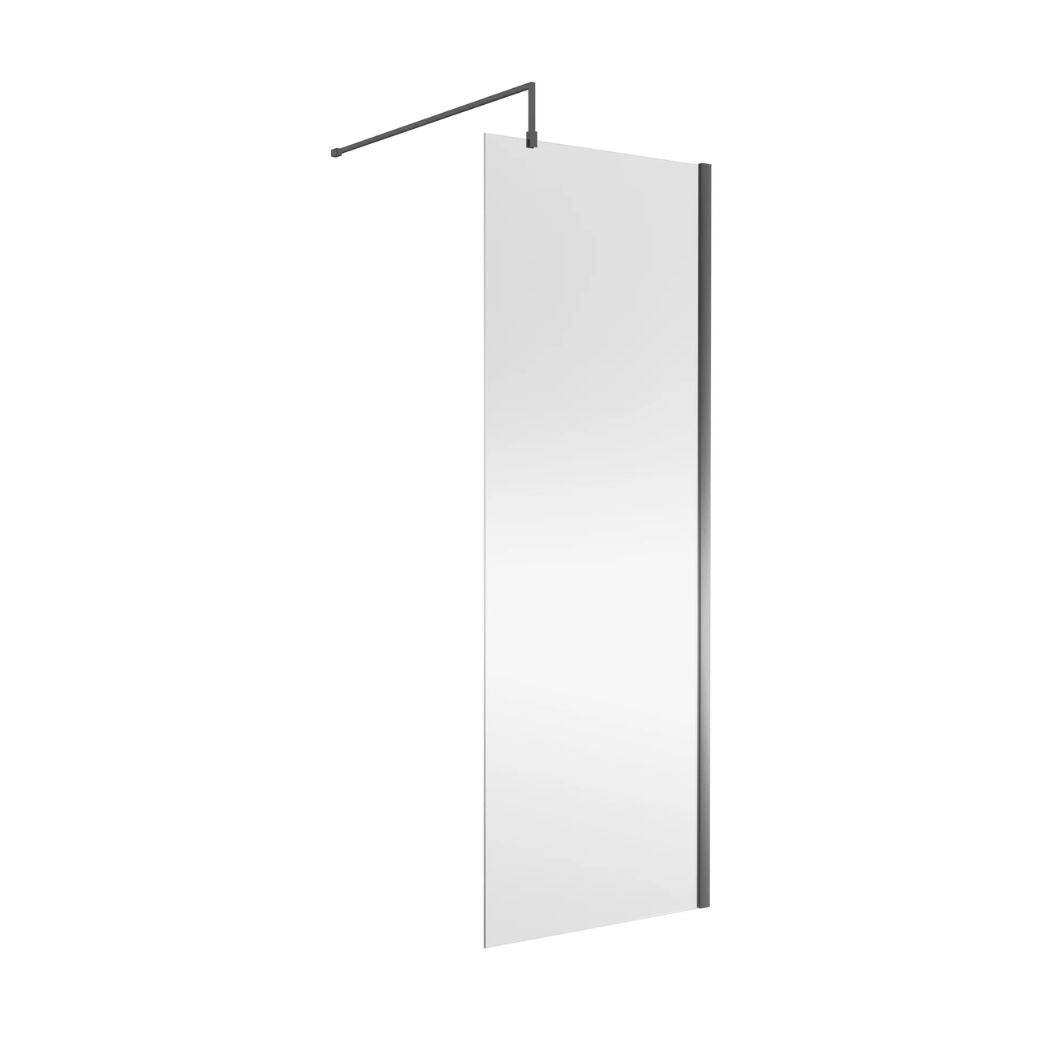 Nui Wetroom Screen 760x1850x8mm - Brushed Pewter Contemporary Aluminium 1850x758x14mm - JJ Building Materials